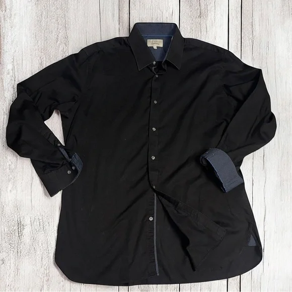 Ted Baker Endurance Men’s Luxury Long Sleeve Black Button Down Shirt 34/35 ~ 17 - Picture 2 of 7